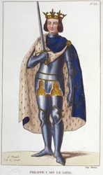 Portret Filipa V Długiego (1294 - 1322), grawerowanie króla Francji z 1830 r
