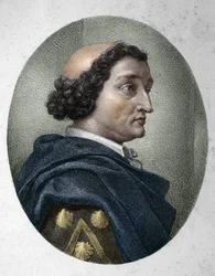 Portret Philippe de Comines (Comines lub Comines) (1447-1511), francuskiego felietonisty. Rycina XIX wieku.