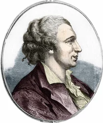 Portret Pierre Augustin Caron de Beaumarchais (1732 - 1799) Francuski pisarz i dramaturg. grawerunek z 1866 roku.