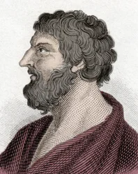 Portret Pittacosa z Mytilene Greckiego męża stanu (650-570 pne) (Pittacus of Mytilene). Grawerowanie XIX wieku.
