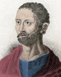 Portret Posidoniosa filozofa greckiego Stoiciana (135-51 pne) (Poseidonios, Poseidonios, Posidonios z Apamee, Posidonios z Rodos, Posidonius (po łacinie), Posidonios z Apamee, Posidonios z Rodos, XIX w.
