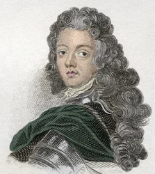 Portret księcia Eugeniusza Sabaudzkiego (Savoie Carignan, hrabiego Soissons (1663-1736), wojska francuskiego. Rycina z XIX wieku.