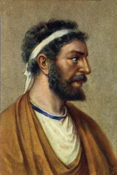 Portret Pitagorasa, greckiego filozofa, matematyka i naukowca (560-480 p.n.e.). Pitagoras (Pitagora) (ok. 560 - 480 p.n.e.), grecki filozof i naukowiec. Matematyka.