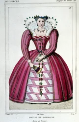 Portret królowej Luizy Lotaryńskiej (1553 - 1601), żony Henryka III. Grawerowanie z 1830 roku.