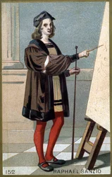 Portret Rafaela (Raffaello Sanzio 1483 - 1520). Chromolitografia z końca XIX wieku.