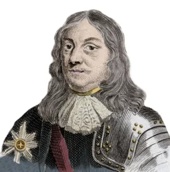 Portret Sir Martinusa Cornelisa van Trompa (1629-1691), holenderskiego oficera marynarki i głównodowodzącego floty królewskiej Holandii i Danii. Rycina XIX wieku.