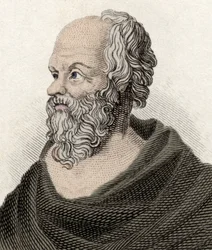 Portret Sokratesa (470-399 p.n.e.), filozofa greckiego. Rycina z XIX wieku.