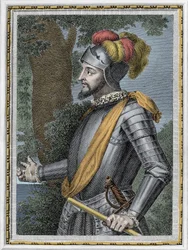 Portret Vasco Nuneza de Balboa, hiszpańskiego zdobywcy (1475-1517) - Grawerowanie XIX wiek