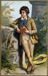 Portret Victora Jacquemonta (1801 - 1832), francuskiego botanika i podróżnika. Chromolitografia XIX wieku.