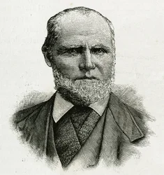 Portret Williama Dunbara, pilota lodowcowego załogi La Jeannette, na misję na biegun północny. Grawerowanie ilustrujące „Le voyage de la Jeannette””