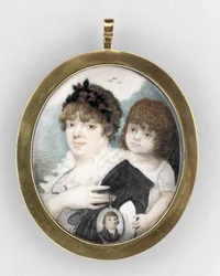 Portret matki z dzieckiem, ok. 1810-20 (akwarela na kości słoniowej, złocona miedź i szkło)