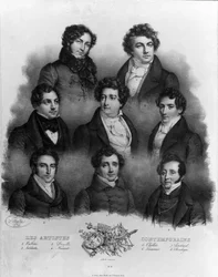 Portret różnych śpiewaków operowych: 1 Giovanni Battista Rubini (1794-1854) 2 Luigi Lablache (1794-1858) 3 Domenico Donzelli (1790-1873) 4 Adolphe Nourrit (1802-1839) 5 Choblet; 6 Nicolas prosper Levasseur (The Vasseur) (1791-1871) 7 Louis Antoine Ponchard