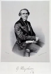 Portret niemieckiego kompozytora operowego Giacomo Meyerbeera (1791-1864) Rycina. 19 wiek. Bolonia, miejskie muzeum muzyki