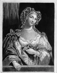 Portret księżnej Fontanges (1661 - 1681), ulubiony przez Ludwika XIV. Rycina XIX wieku.