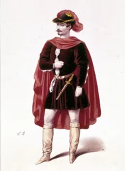 Portret francuskiego tenora Louisa Gueymarda (1822 - 1880) w roli Henriego w pierwszym akcie „I vespri siciliani” (Sycylijskie nieszpory) Giuseppe Verdiego
