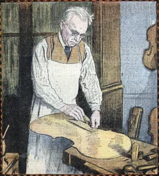Portret mistrza lutniczego Paula Kaula (1875-1951) (Portret twórcy instrumentów Paula Kaula) Ilustracja z "Le Pelerin" z 1 lipca 1934 r. Kolekcja prywatna