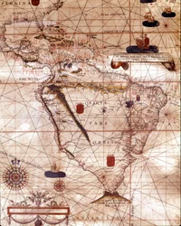 Portulan reprezentujący Amerykę Południową należący do Bartolomeo Velhio. 1561.