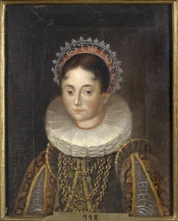 Księżniczka Elisabeth de Suede, księżna Consort de Meklemburgia Gadebusch - Portret księżnej Elżbiety Szwecji (1549-1597), księżnej Meklemburgii, Anonim. Olej na płótnie. Wymiar: 28x22 cm. Muzeum Narodowe w Sztokholmie