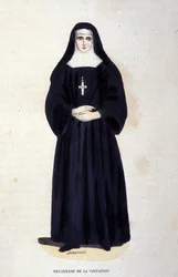 Zakonnicy Nawiedzenia, zakon założony przez św. Franciszka Salezego i św. Joannę de Chantal w 1610 r. Rycina z XIX wieku.