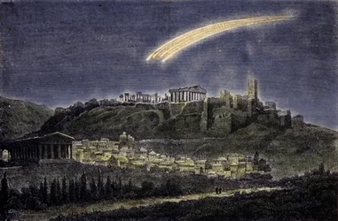 Przedstawienie komety nad miastem Ateny w 1878 roku.