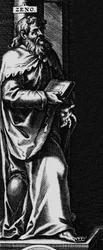 Przedstawienie greckiego stoickiego filozofa Zenona (Zeno) de Citium (lub Kition) (335-262 pne)”” Rycina z frontyspisu „Prac filozoficznych” Seneque