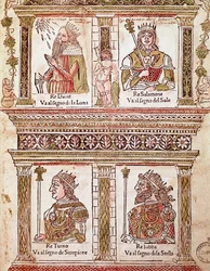 Reprezentacja strony królów: króla Dawida, króla Salomona, króla Turno i króla Lubby (Strona królów) 1496) poeta i humanista