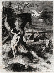Roland delivre Olympe - rycina z 1851 r. z „Roland furieux” (Orlando furioso) (XVI w.) Ludovico Ariosto, znanego jako Ariosto - Wydanie przetłumaczone z języka włoskiego przez hrabiego Tressan i wydane przez Gustave