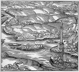 Galii Rzymskiej: pomnik zbudowany przez paryskich żeglarzy pod panowaniem Tybera, u zbiegu Sekwany i Marny. Grawerowanie w „La Marine et les colonies: commerce”