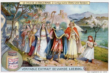 Cykl okrągłego stołu (2): Procesja ślubna króla Artura i jałowca, Liebig Chromolithography, sd. 19 wiek