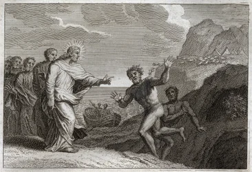Biblia Royaumont, Nowy Testament: Possede gueri. Jezus Chrystus uzdrowił opętanego, którego demon rozwścieczył. Ilustracja z 1811 roku.