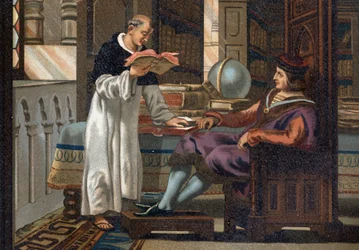 Św. Ludwik (1214-1270), król Francji, i jego radny św. Wincenty de Beauvais (ok. 1190-1264), według „La Ciencia y sus Hombres par Louis Figuier”. Barcelona 1881