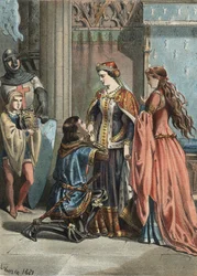 Św. Ludwik (1214-1270), król Francji, i jego matka Blanche de Castille (1188-1252). grawerunek z 1881 roku w „Kultze piękna” autorstwa Juan Justo Huguet, redaktorzy Molinas Hermanos