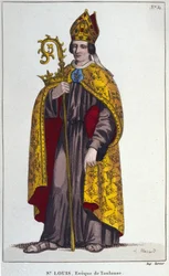 Św. Ludwik z Tuluzy lub Św. Ludwik z Anjou. Mały bratanek św. Ludwika (1274-1297), biskup Tuluzy. grawerunek z 1830 r