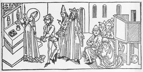 św. Mateusza. Grawer z „Żywotów świętych - część letnia” (Księga świętego) Jakuba (Jakuba) z Voragine (1228-1298). Lubeka 1488.