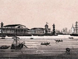 Sankt Petersburg, Rosja: widok na Newę i wymianę w Sankt Petersburgu. w „” Świat ilustruje 168 odsłon”” Niedatowany (koniec XIX wieku)