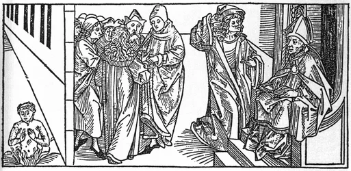 Św. Seweryna. Grawer z „Żywotów świętych - część letnia” (Księga świętego) Jakuba (Jakuba) z Voragine (1228-1298). Lubeka 1488.