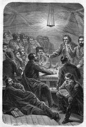 Sprzedaż (zjazd) Carbonari. (Charbonnerie lub Carboneria, początek XIX wieku). Rycina z 1864 roku.