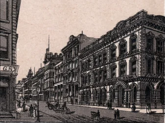 San Francisco, Stany Zjednoczone: widok na ulicę Pine Street. w „” Świat ilustruje 168 odsłon”” Niedatowany (koniec XIX wieku)