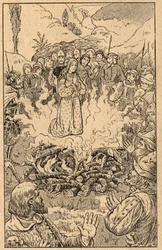 Pozostaje w środku płomieni... Święta Róża z Viterbo (Rosa da Viterbo) (1233-1252). Rycina z końca XIX wieku. Prywatna kolekcja.