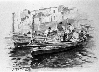 Rybacy sycylijscy z regionu Lipari. Grawerowanie z XIX wieku.