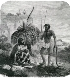 Łowcy węży w Australii. Grawerowanie 1868