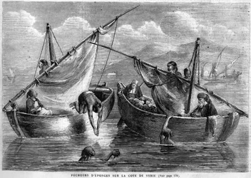 Poławiacze gąbki na wybrzeżu Syrii w 1867 r.