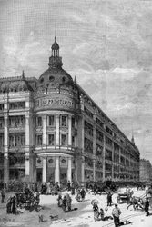 Wiosenne domy towarowe w Paryżu w 1883 r. Pawilon narożny między rue de Provence a rue Caumartin.