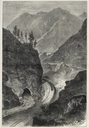 Kolej Brenner (Brennero) do Tyrolu (Tirolo - Tirol) - Grawerowanie 1867 -