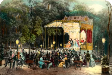 Grawerowanie Cafe des Ambassadeurs aux Champs Elysees z 1853 r. Kolekcja prywatna
