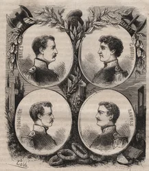 Czterej sierżanci (Jean Francois Bories (1795-1822), Jean Joseph Pommier (1796-1822), Marius Claude Raoulx (1797-1822)) i Charles Goubin (1798-1822) z La Rochelle oskarżeni w ramach Restauracji o chęć obalenia monarchia i gilotyny w 1822 r.