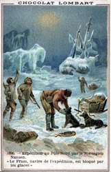 Fram, łódź norweskiego odkrywcy Fridtjofa Nansena, złowiona w lodzie Oceanu Arktycznego w 1896 roku.