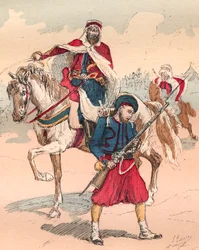 Armia francuska pod panowaniem Ludwika Filipa od 1830 do 1848 - Zouave i Spahi - Grawerowanie od 1882 w „Histoire de dix ans: 1830-1840”” Louis-Blanc (1811-1882)