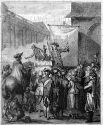 Szarlatan francuski w XVIII wieku. Grawer w „”Le XVIIIème siècle: obyczaje, zwyczaje i kostiumy”” Paula Lacroix.