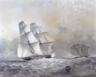 Brygantyna HMS Acorn z 16 działami ścigająca Negriera Gabriela